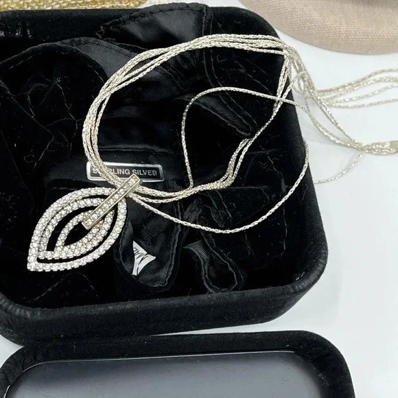 925 Italy Milor Multi-Strand Necklace w/ Layered Teardrop Pendant, 16-18" - Picture 2 of 16